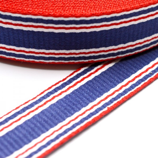 Gurtband dreifärbig gestreift, blau/rot/weiß