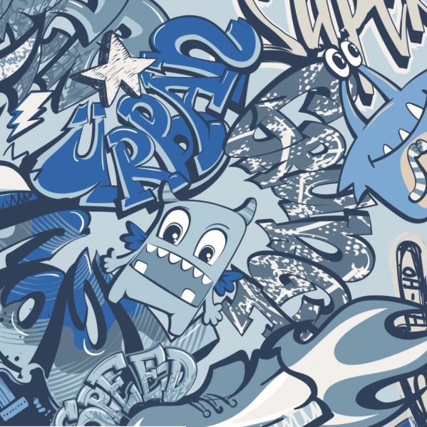 Sweat, Monster-Grafitti, blau