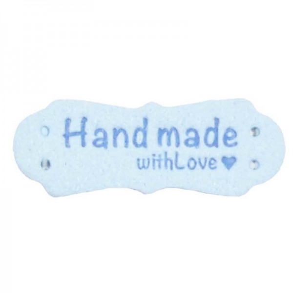 Label aus Leder "Handmade with Love", hellblau