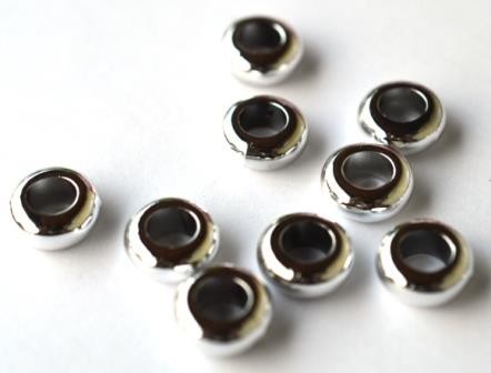 Großlochperle, Ring Metallic, silber, Durchzug 6 mm