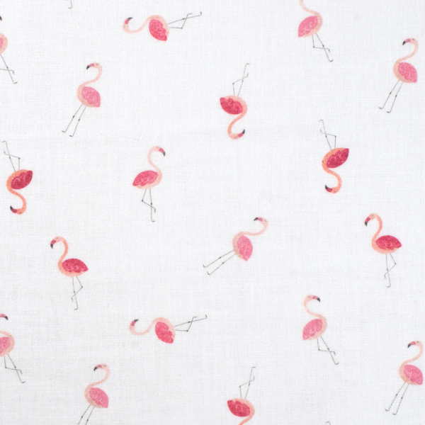 Double Gauze/Musselin, Digitaldruck Flamingos rosa auf weiß