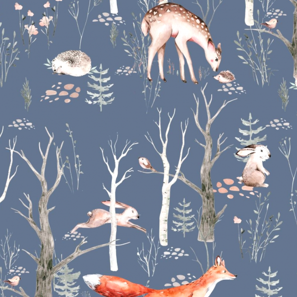Jersey, Digitaldruck Tiere im Wald dunkelblau