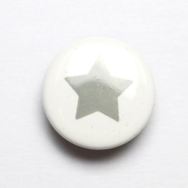 Druckknopf, Stern grau auf weiß, 10 mm