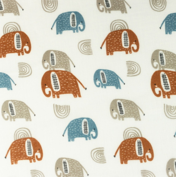 Elefanten mit rost auf offwhite, Baumwoll-Popeline