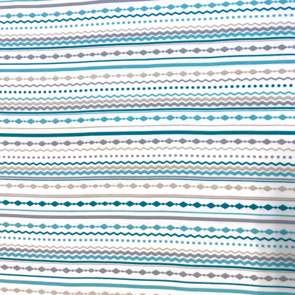 Grafisches Muster mint/grau/sand auf weiß, Bio-Jersey