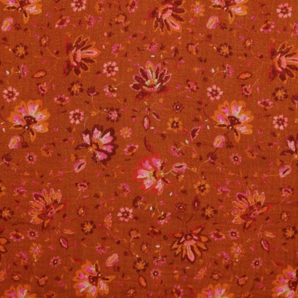 Gauze/Musselin, Flower auf rostorange, *Letztes Stück ca. 110 cm*