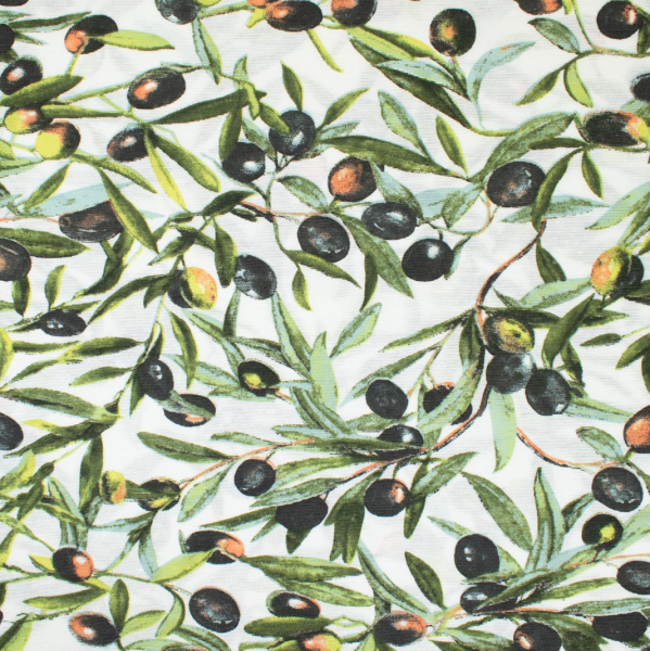 Dekostoff/Canvas Oliven schwarz/grün auf weiß