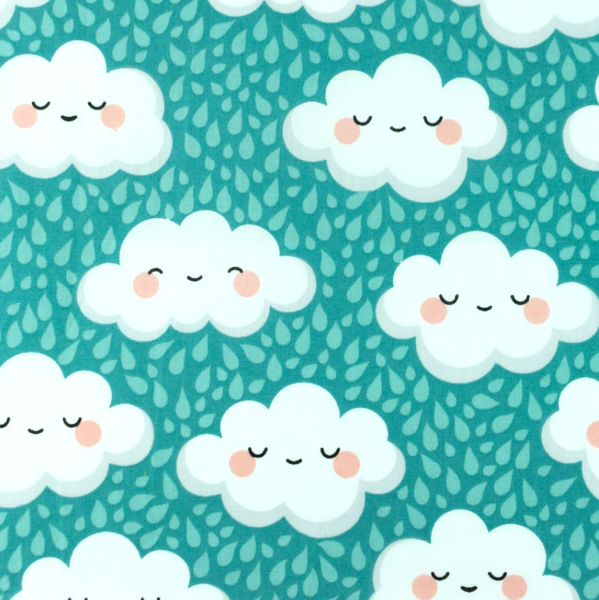 Baumwollpopeline Happy Clouds mint