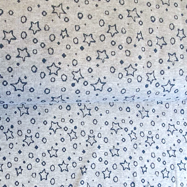 Baumwoll-Strickstoff Sterne blau/grau, *Letztes Stück ca. 150 cm*