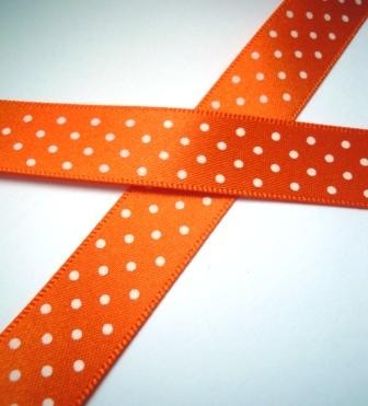 Satinband, micro dots, orange, 15 mm