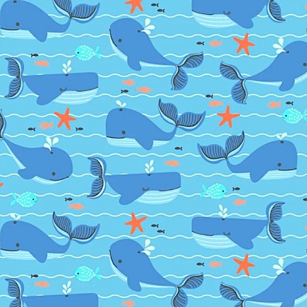 blend fabrics, Underwater Fanta-Sea Wale türkisblau, Baumwollstoff