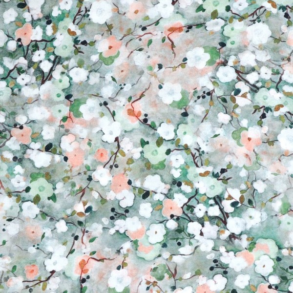 Viskose-Webstoff, Kirschblüten mint, Digitaldruck