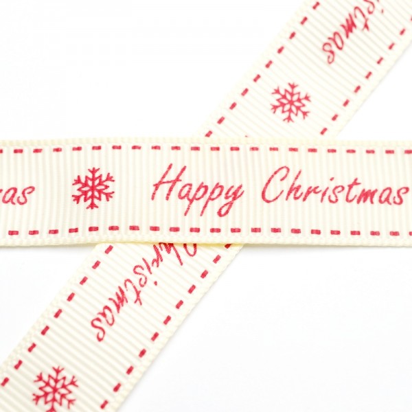 Happy Christmas rot auf weiß, Ripsband *Letzte 4,3 m*