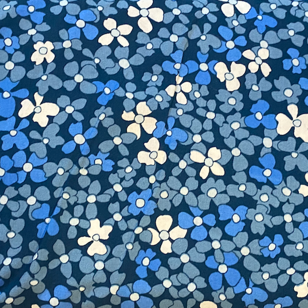 Viskose-Webstoff, Retro-Blümchen blau