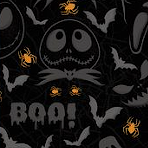 Halloween Boo auf schwarz, Bio-Baumwollstoff