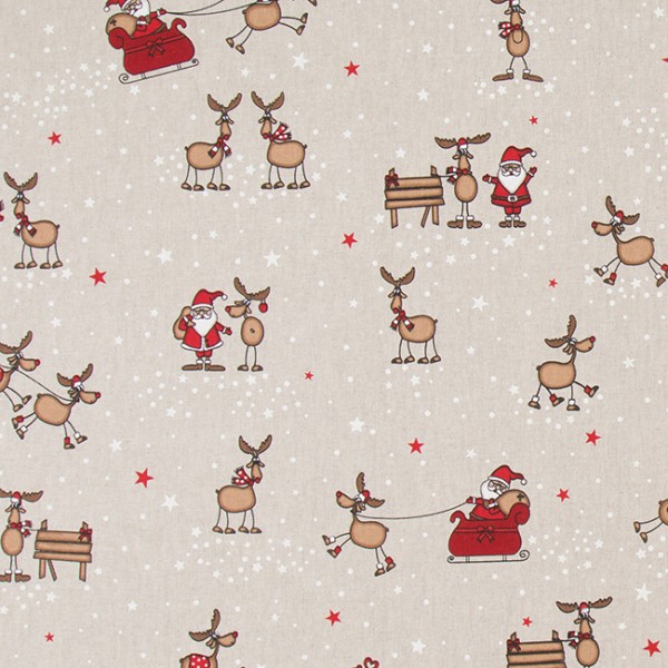 Rudolph&Santa auf leinen, Dekostoff