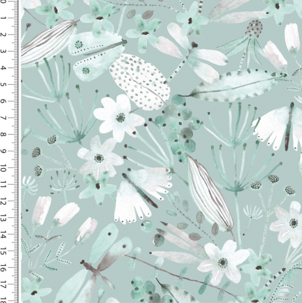 Viskose-Webstoff, Digitaldruck Butterfly&Flowers mint, *Letztes Stück ca. 130 cm*