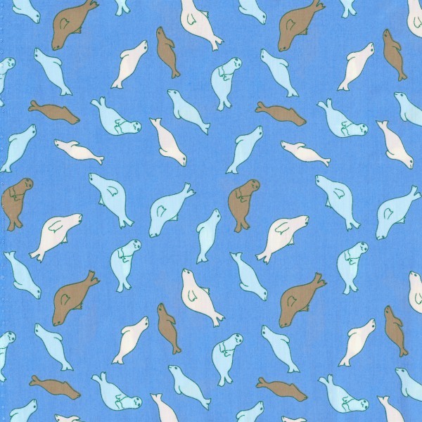 Pauli, Seehunde blau, Bio-Popeline fein, waschbar bei 60°, *Letztes Stück ca. 110 cm*