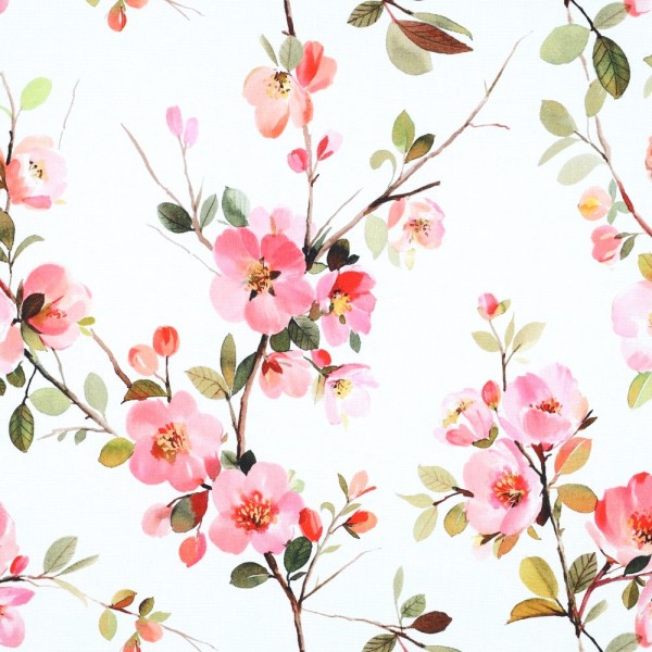 Dekostoff/CanvasDigitaldruck Kirschblüten offwhite