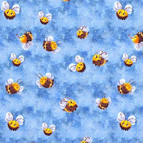 Digitaldruck Bienen auf jeanblau-meliert, Jersey