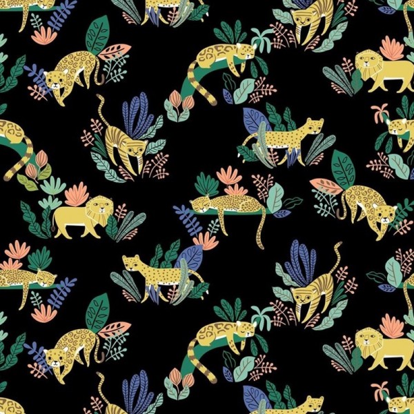 blend fabrics, Lions and Tigers and more, Wild Cats black, Baumwollstoff