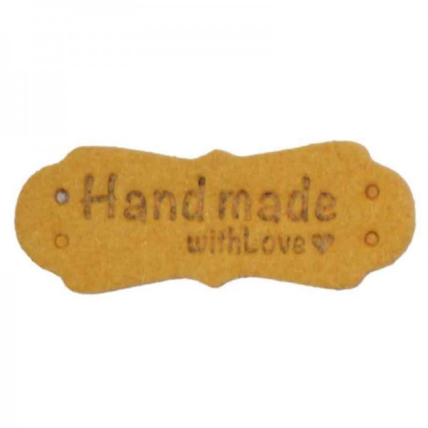 Label aus Leder "Handmade with Love", senf