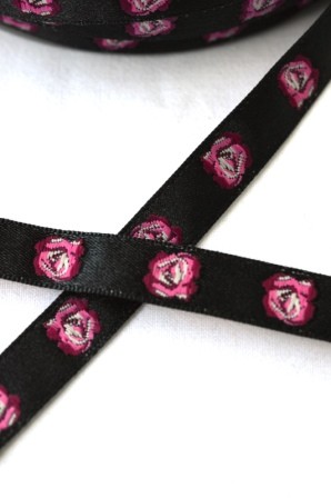 Rosen, pink auf schwarz, Webband *SALE*