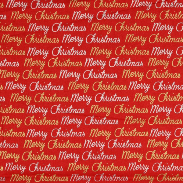 Merry Christmas Schrift glitzer auf rot, Baumwollstoff