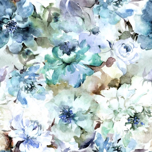 Dekostoff/Canvas Digitaldruck, Aquarellblumen blau