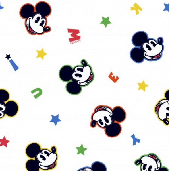 Mickey Mouse&Buchstaben auf weiß, Baumwoll-Popeline