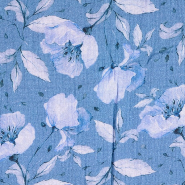 Digitaldruck Große Blumen blau, Musselin, *Letztes Stück ca. 60 cm*
