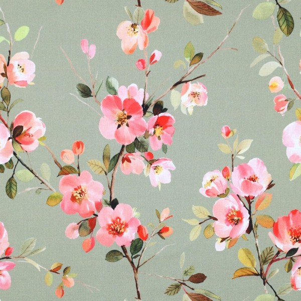 Dekostoff/CanvasDigitaldruck Kirschblüten mintgrün