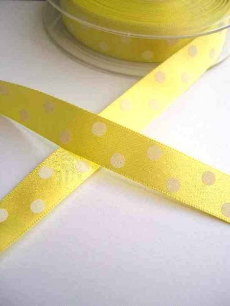 Satinband, polka dots, gelb, 15 mm