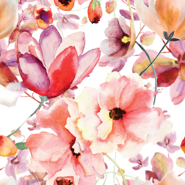 Digitaldruck Aquarellblüten apricot/rosa/lila, Sweat