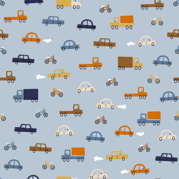 Little Cars auf hellblau, Baumwollstoff, waschbar bei 60°