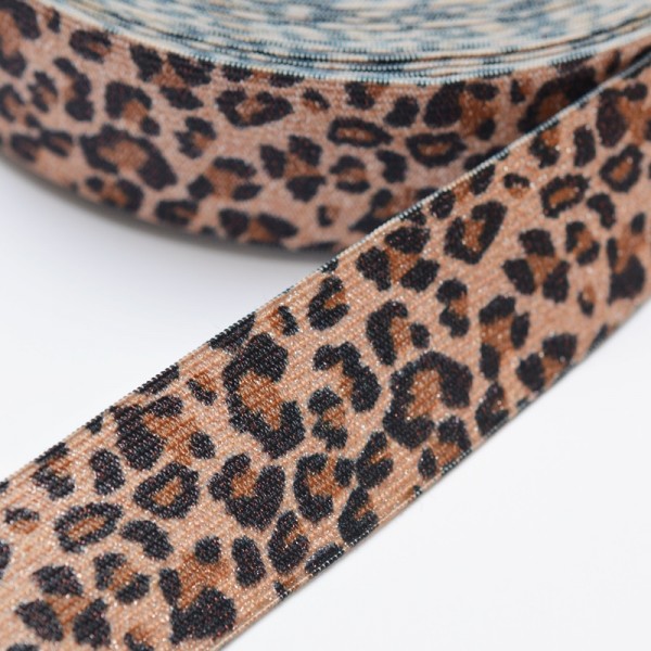 Gummiband breit, Animalprint Lurex Jaguar, mittelbraun