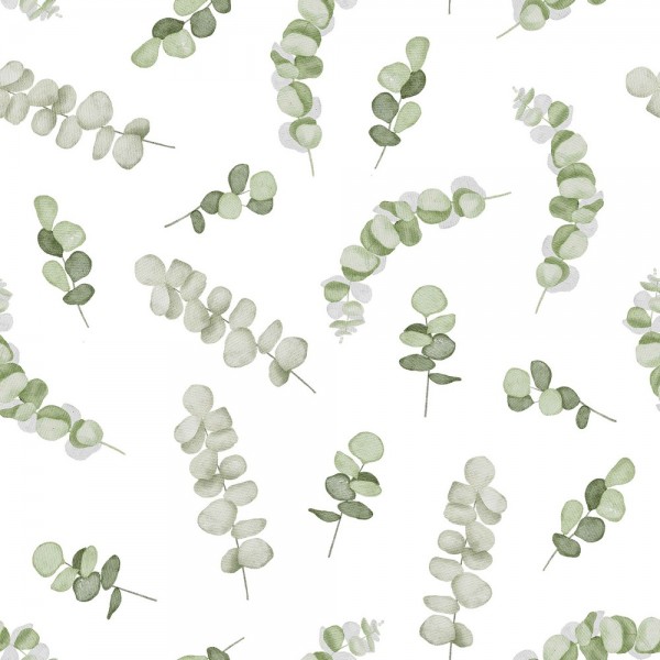 Dekostoff/Canvas Digitaldruck Eukalyptuszweig auf weiß