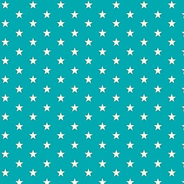 Lili Small Star weiß, auf türkisgrün, Webstoff, waschbar bei 60°, *Letztes Stück ca. 70 cm*