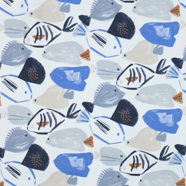 Maritim/Fishes blau auf weiß, Dekostoff