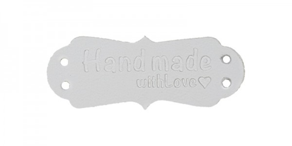 Label aus Kunstleder "Handmade with Love", weiß