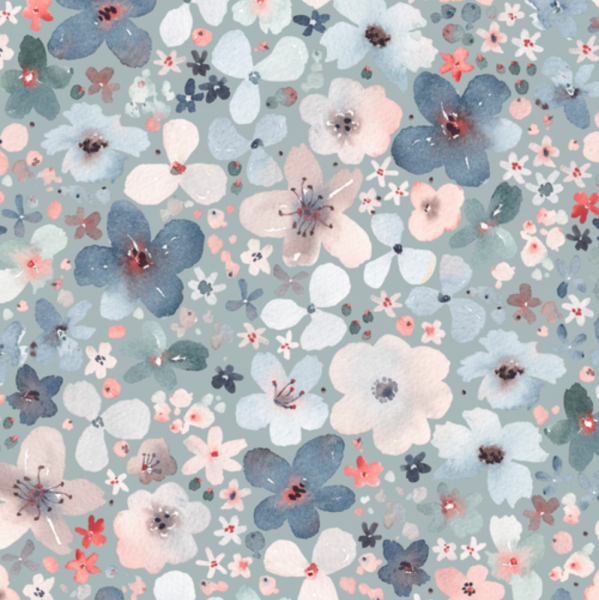 Double Gauze/Musselin, Digital Flowers jeansblau