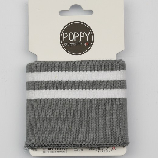 Poppy, Strickbündchen Stripes, grau-weiß, 135 cm