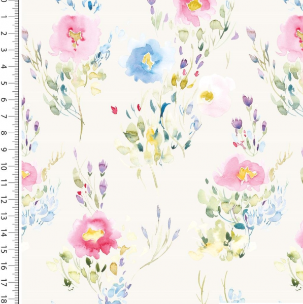 Digitaldruck, Watercolor Flowers offwhite, Baumwollstoff
