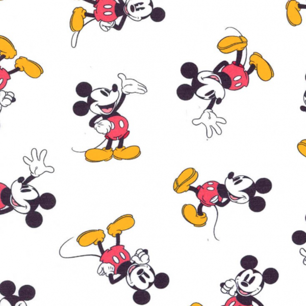 Mickey Mouse rot/gelb auf weiß, Baumwoll-Popeline