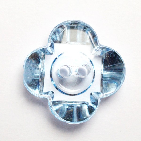 Knopf transparente Blume mit 4 Blättern, blau