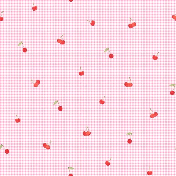 Digitaldruck Kirschen rosa kariert, Baumwoll-Popeline