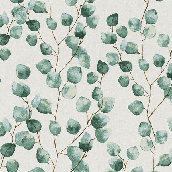 Dekostoff/Canvas Eukalyptus-Zweige groß, grün/weiß