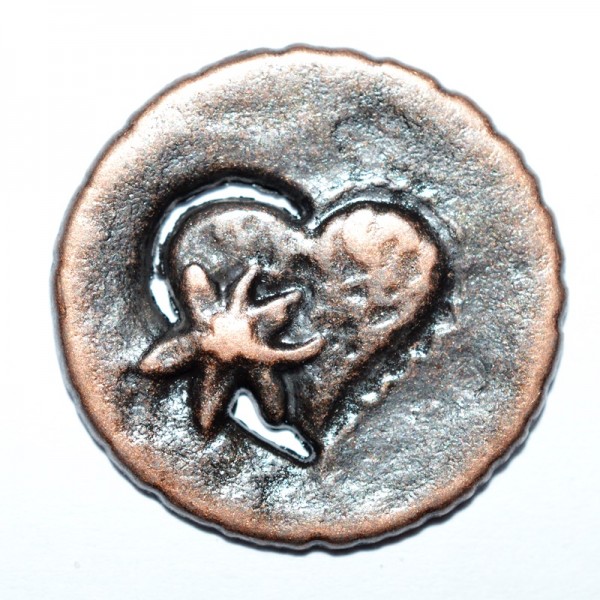 Trachtenknopf Herz mit Enzian, bronze