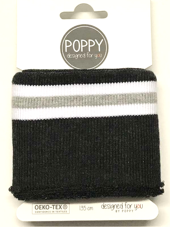 Poppy, Strickbündchen Stripes, dunkelgrau-meliert/weiß 135 cm