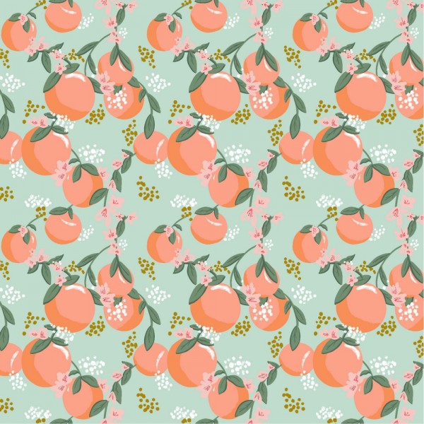 Orangen auf mint, Baumwoll-Popeline, 60°waschbar